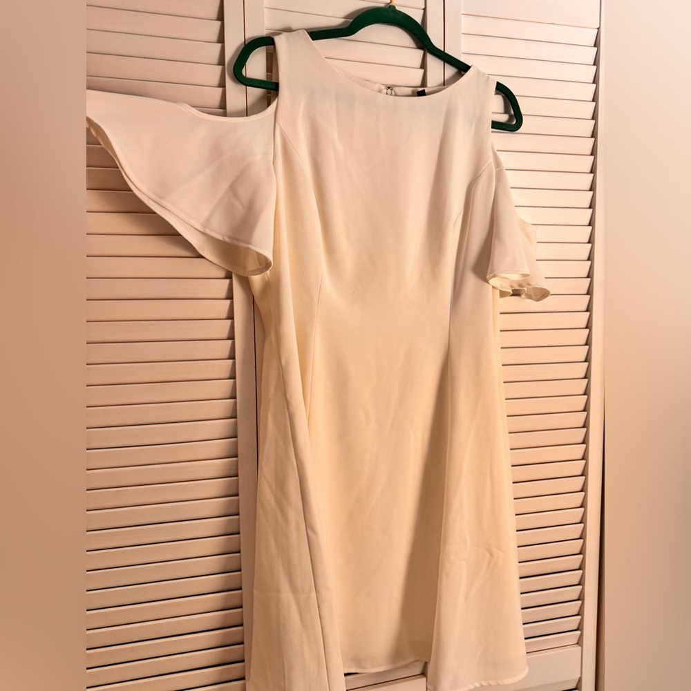 White House Black Market cold shoulder white knee length dress